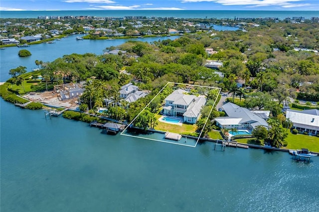 bird's eye view featuring a water view