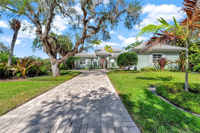 view of front of property with a front lawn