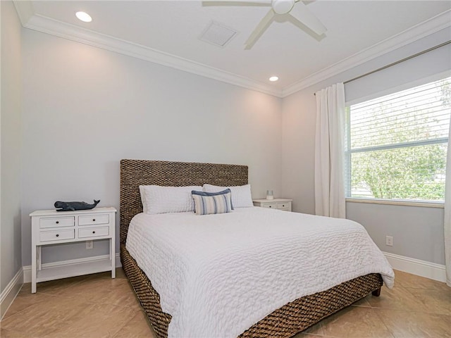 4520 Jacqueline Mnr, Vero Beach, FL 32968 - bedroom with recessed lighting, ornamental molding, and a ceiling fan