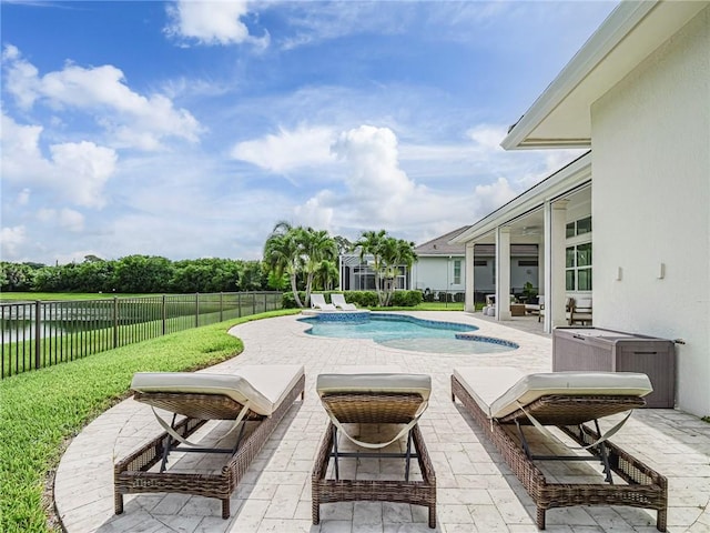 4520 Jacqueline Mnr, Vero Beach, FL 32968 - view of swimming pool with a patio area, a fenced backyard, and a water view