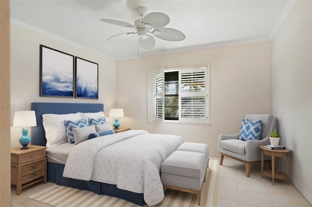 bedroom featuring crown molding and ceiling fan