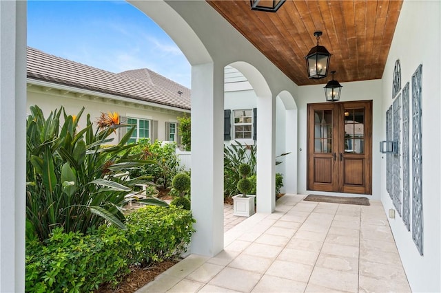 doorway to property featuring french doors