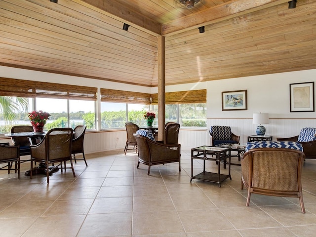 interior space with wood ceiling and vaulted ceiling