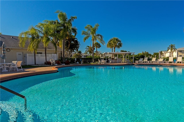 view of swimming pool with a patio area