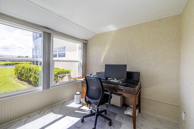 office featuring vaulted ceiling