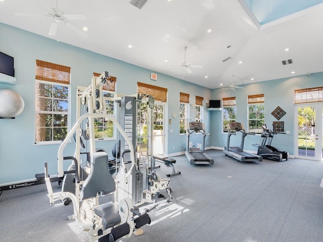 gym with ceiling fan