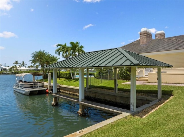 505 Live Oak Rd, Vero Beach, FL 32963 - dock area featuring a lawn, a water view, and a gazebo
