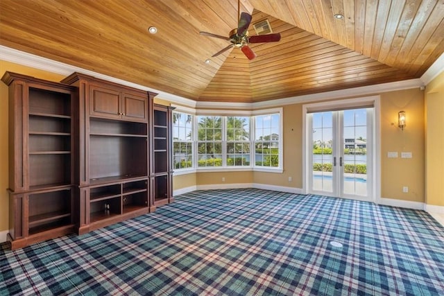 505 Live Oak Rd, Vero Beach, FL 32963 - unfurnished living room featuring wood ceiling, vaulted ceiling, ceiling fan, recessed lighting, and carpet floors