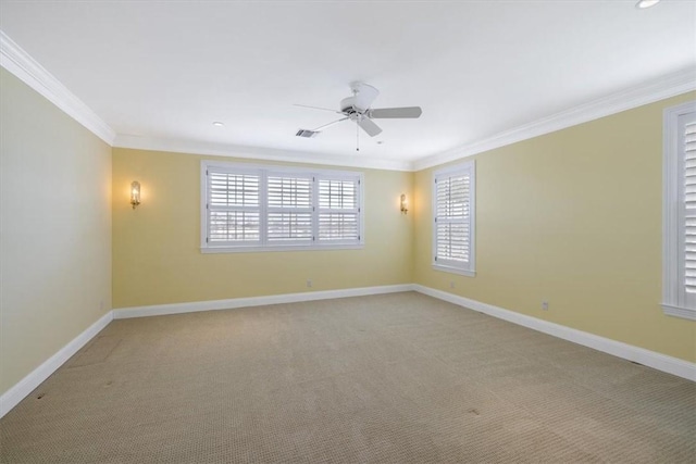 505 Live Oak Rd, Vero Beach, FL 32963 - spare room with crown molding, a ceiling fan, light colored carpet, and recessed lighting