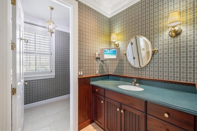 505 Live Oak Rd, Vero Beach, FL 32963 - bathroom with crown molding, vanity, and tile patterned floors