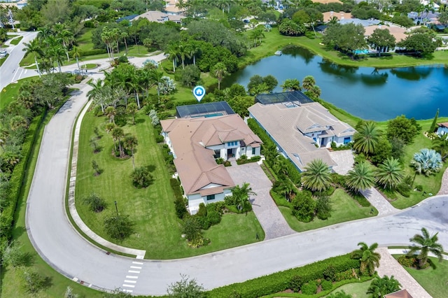 bird's eye view featuring a water view