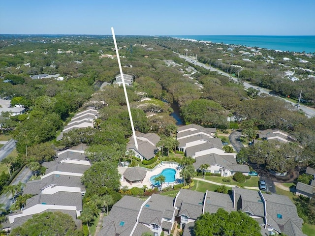 aerial view with a water view and a residential view