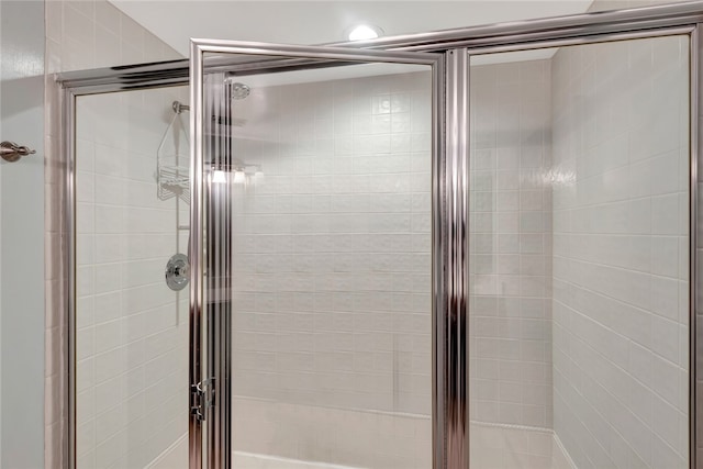 bathroom featuring a shower with door