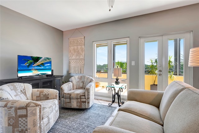 living room featuring french doors