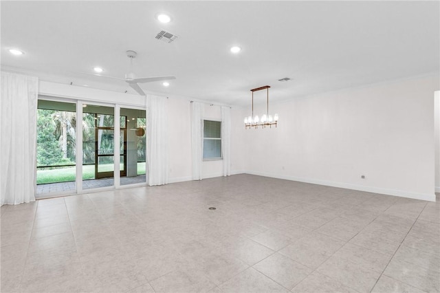 3577 Loblolly Sq, Vero Beach, FL 32966 - spare room featuring recessed lighting, a ceiling fan, baseboards, and a chandelier