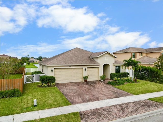 view of front facade with a garage and a front lawn