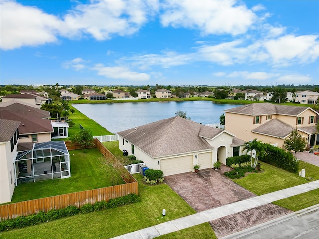 aerial view with a water view