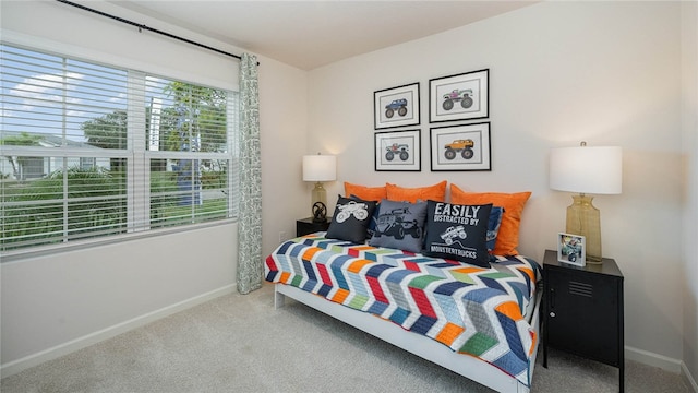 bedroom featuring baseboards and carpet
