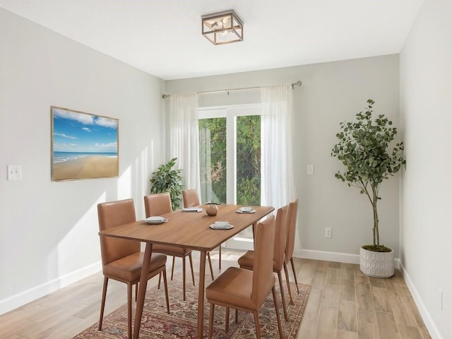 dining space with light hardwood / wood-style flooring