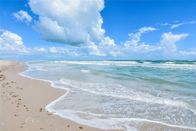 property view of water featuring a view of the beach