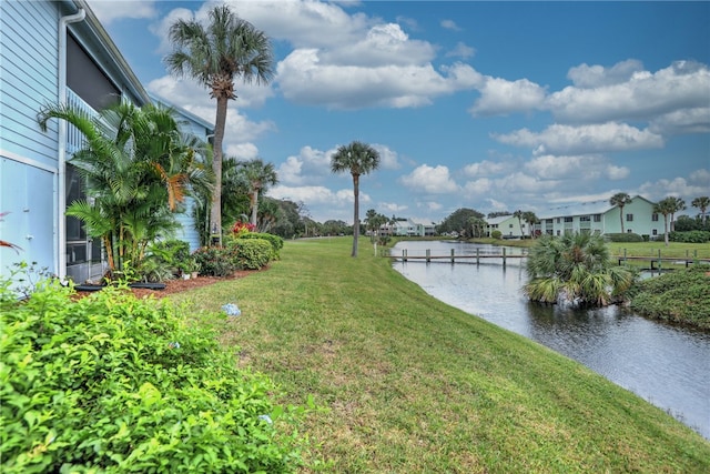 view of yard with a water view