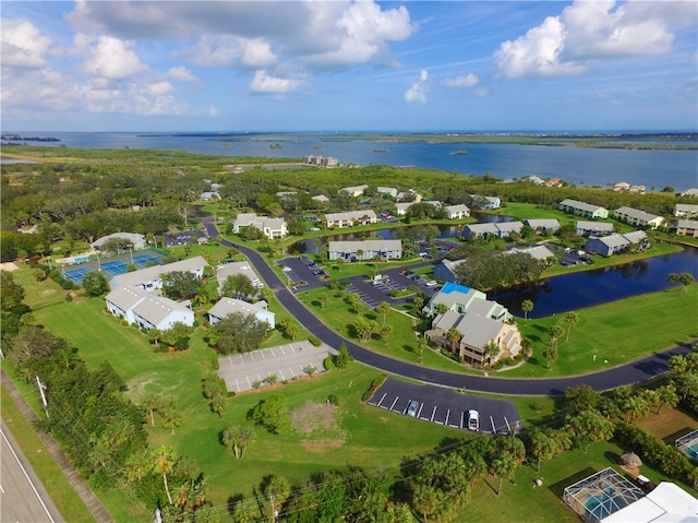 aerial view with a water view