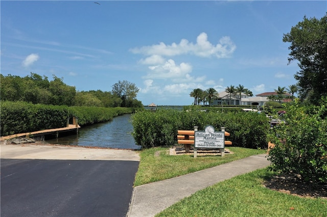 exterior space with a water view