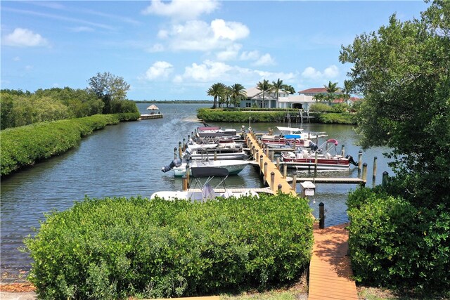 dock area with a water view