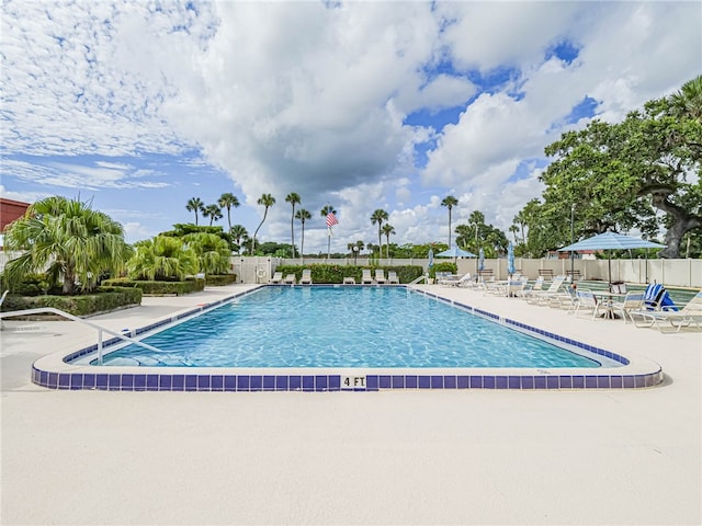 view of swimming pool featuring a patio