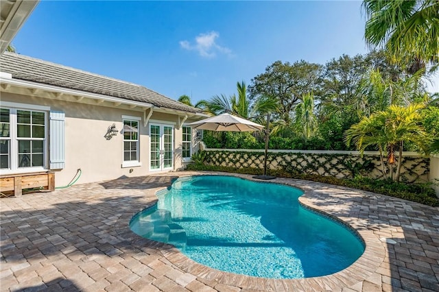 view of swimming pool with a patio area