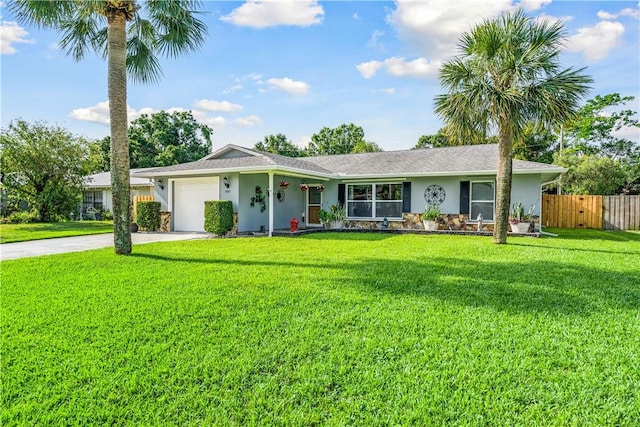 5845 23rd St, Vero Beach, FL 32966 - ranch-style house with an attached garage, stucco siding, concrete driveway, and stone siding