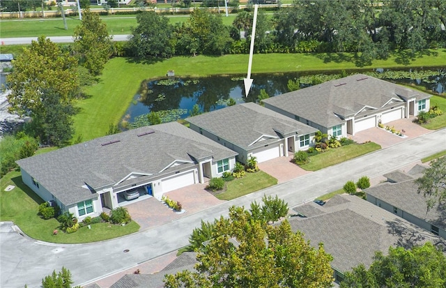 aerial view with a water view