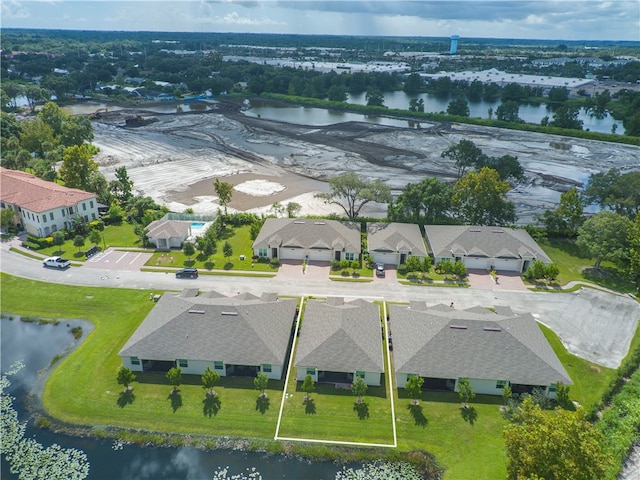 drone / aerial view featuring a water view