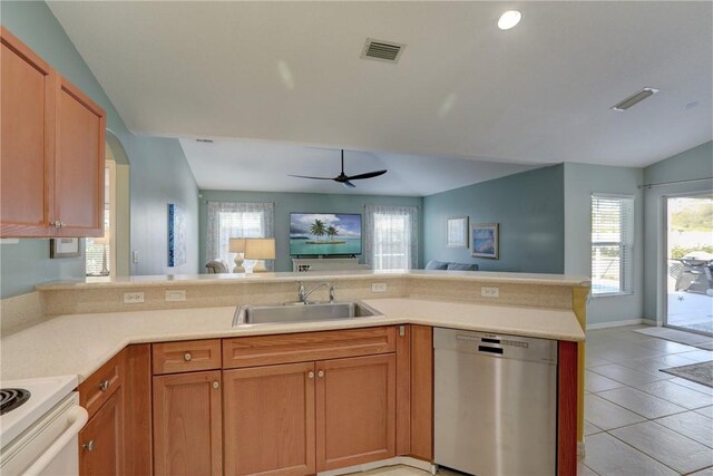 bathroom featuring vanity, tile patterned flooring, and shower with separate bathtub