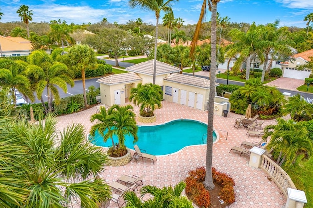 view of swimming pool with a patio area