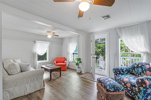 living room with hardwood / wood-style floors