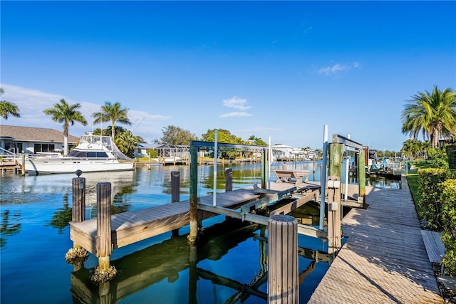 view of dock with a water view