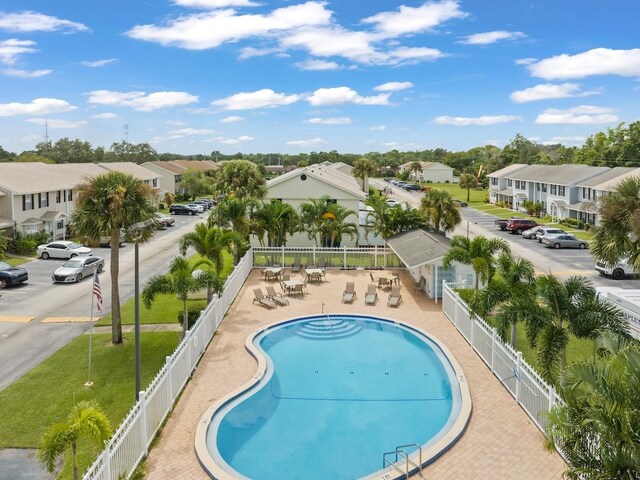 view of swimming pool featuring a patio area