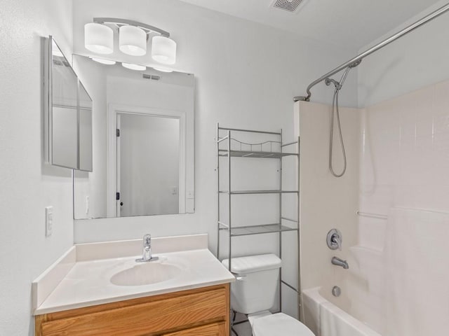 full bathroom with vanity, toilet, and bathing tub / shower combination