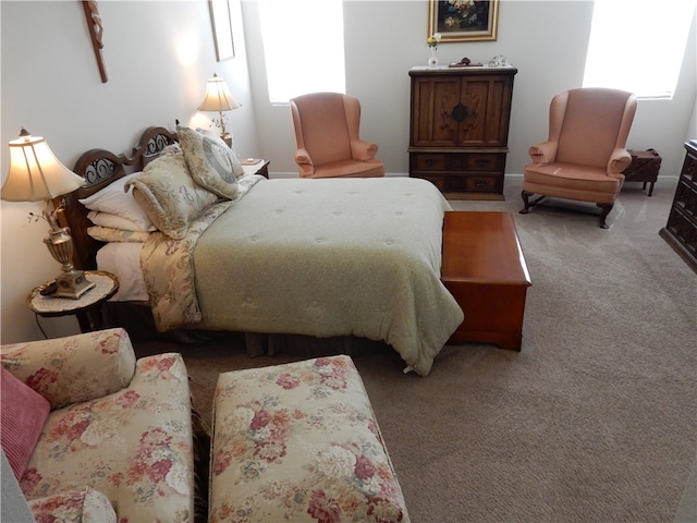 carpeted bedroom featuring multiple windows