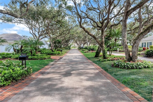 view of property's community with a lawn