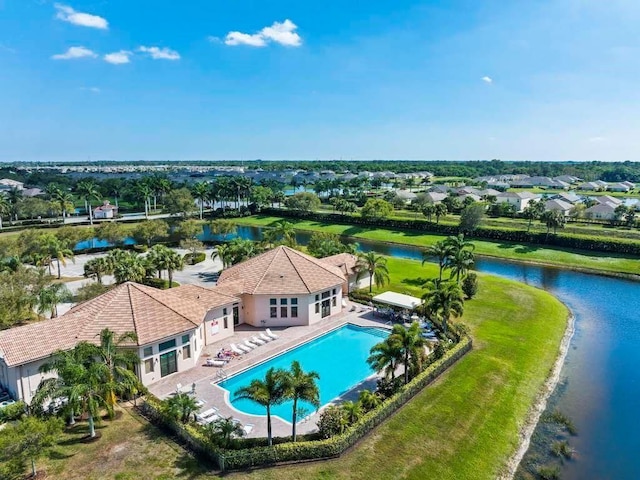 aerial view featuring a water view