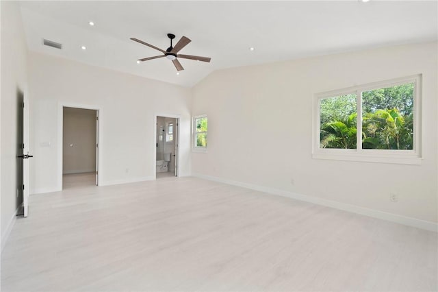 9670 Riverview Dr, Micco, FL 32976 - unfurnished room featuring light wood-style flooring, ceiling fan, vaulted ceiling, and recessed lighting