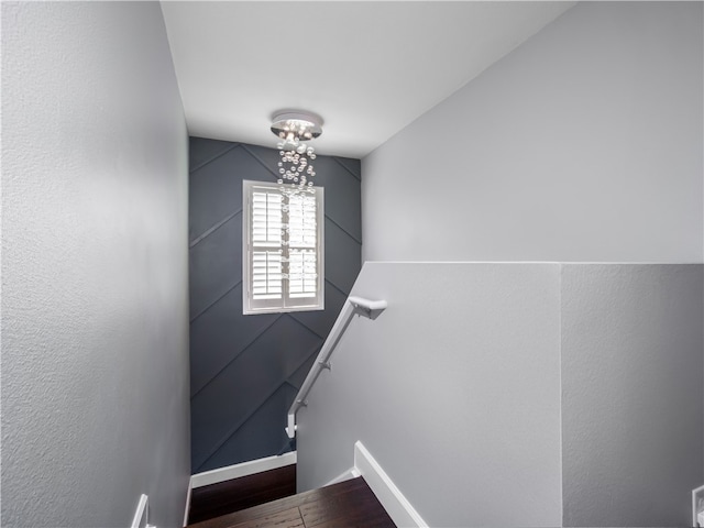 staircase featuring hardwood / wood-style flooring