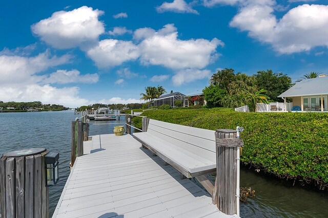 dock area with a water view