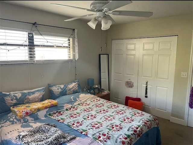 bedroom with a closet and ceiling fan