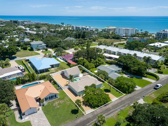 aerial view with a water view