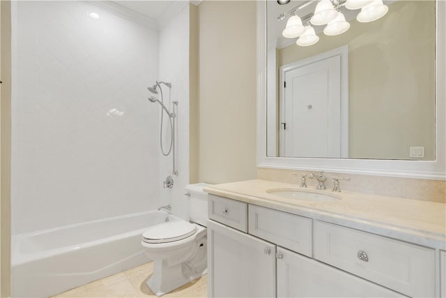 104 Island Plantation Ter Unit 304, Vero Beach, FL 32963 - full bathroom featuring toilet, bathtub / shower combination, a notable chandelier, crown molding, and vanity