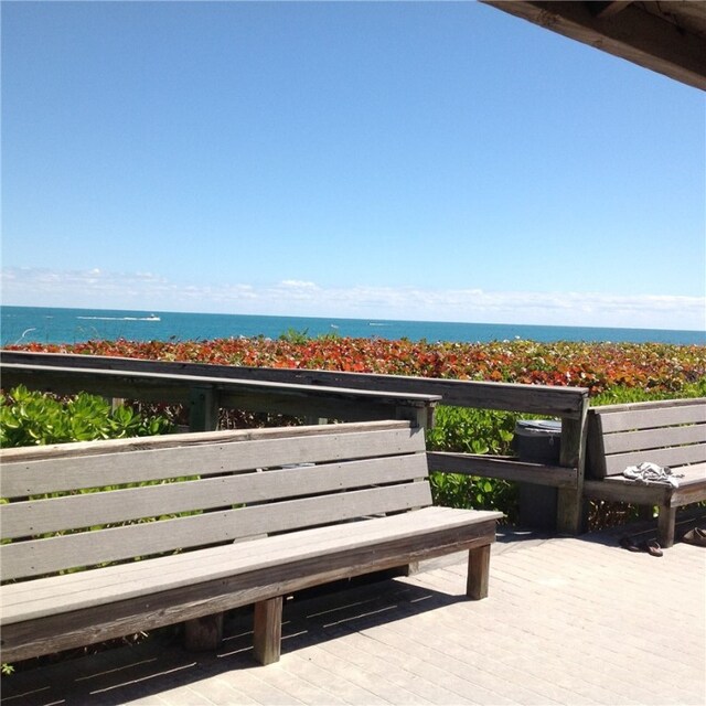 exterior space with a water view