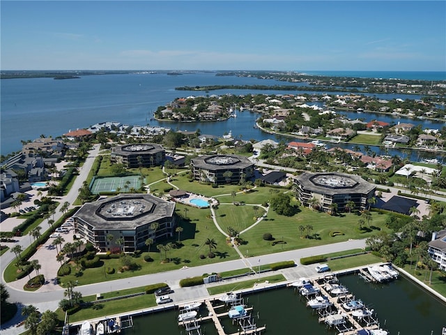 aerial view with a water view